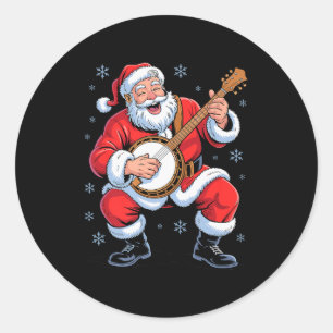 Pegatina Redonda Santa tocando el banjo divertido día festivo Navid