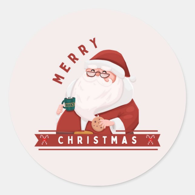 Pegatina Redonda Santa & Tree Magic – Christmas Stickers & Invites (Anverso)