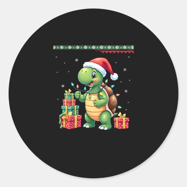 Pegatina Redonda Santa Turtle Christmas Ugly Sweater Funny Holiday  (Anverso)