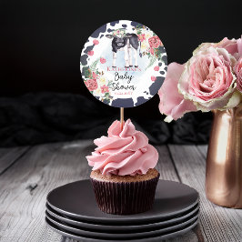 Pegatina Redonda Santa vaca, es una bienvenida Chica en Baby Shower