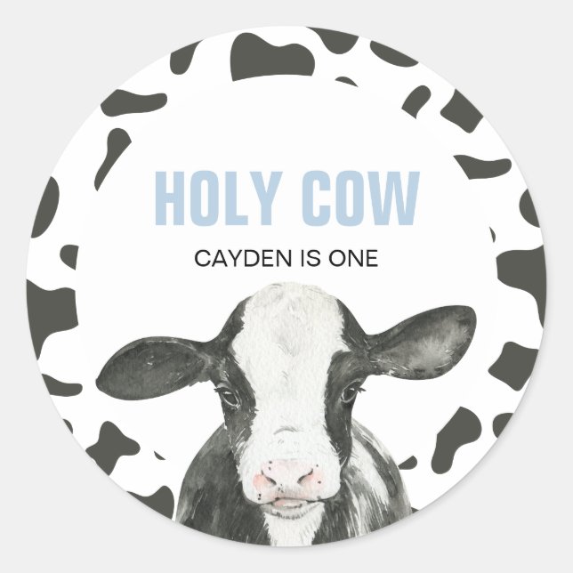 Pegatina Redonda Santa Vaca Estoy Uno Cumpleaños de Estampado de Va (Anverso)