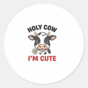 Pegatina Redonda Santa Vaca Soy Bonita Vaca Divertida Grabado Vinta