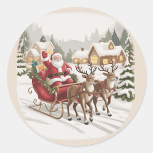 Pegatina Redonda Santa Vintage de los Noventa Retro Santa Claus Fie
