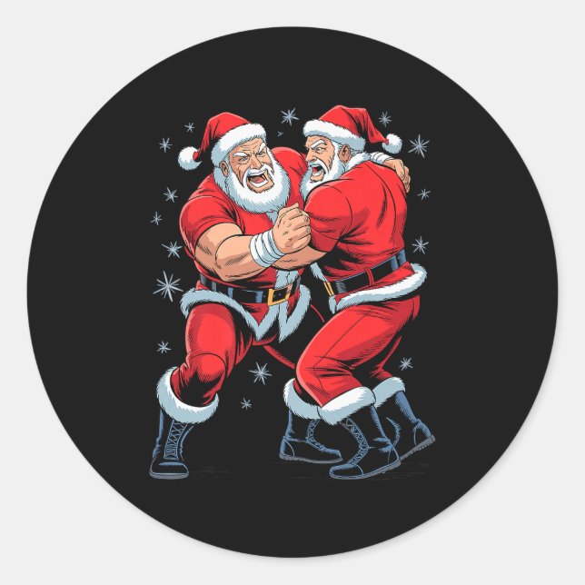 Pegatina Redonda Santa Wrestling Lover Funny Wrestler Xmas Christma (Anverso)