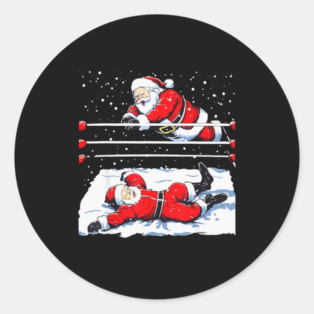 Pegatina Redonda Santa Wrestling Lover Wrestler Christmas Xmas Paja (Anverso)