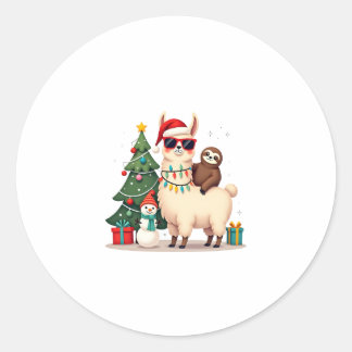 Pegatina Redonda Santa Xmas Funny Llama Sloth Christmas (2)