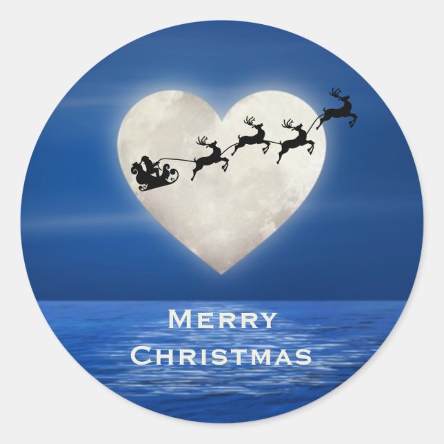 Pegatina Redonda Santa y el corazón llenos de luna sobre Navidades  (Anverso)
