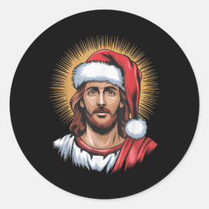 Pegatina Redonda Santa y Jesús Vimos esa divertida Navidad Graciosa