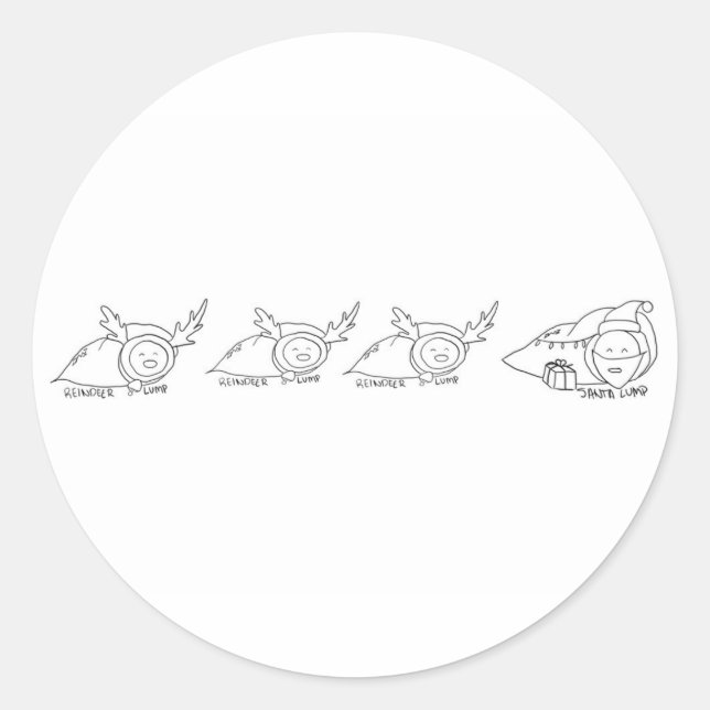 Pegatina Redonda Santa y las gotas de renos (Anverso)