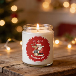 Pegatina Redonda Santa y los renos abrazan a los Navidades rojos Pe