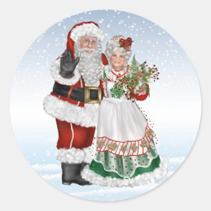 Pegatina Redonda Santa y señora Claus Sticker