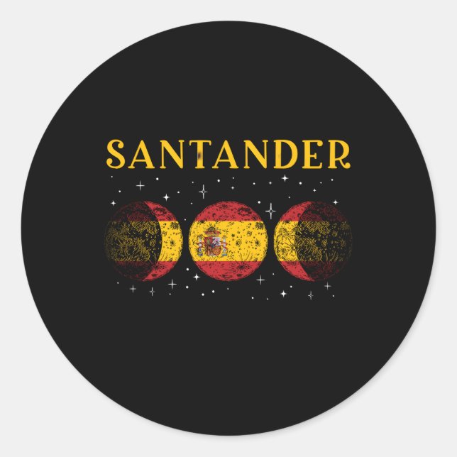 Pegatina Redonda Santander Bandera Española Vacaciones España (Anverso)