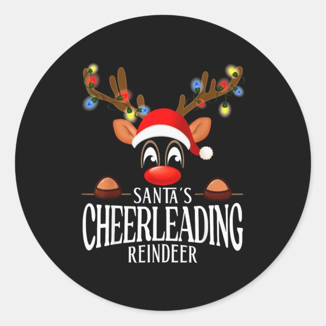 Pegatina Redonda Santa's Cheerleading Reindeer Funny Xmas Matching  (Anverso)