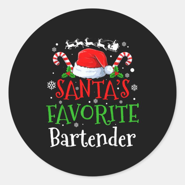 Pegatina Redonda Santa's Favorite Bartender Christmas Party  (Anverso)
