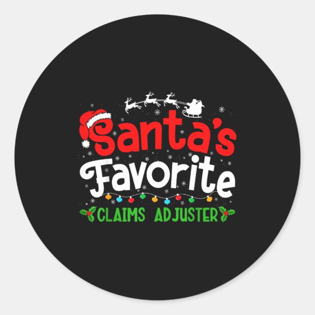 Pegatina Redonda Santa's Favorite Claims Adjuster Christmas Party  (Anverso)