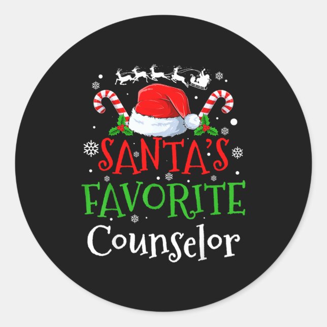Pegatina Redonda Santa's Favorite Counselor Christmas Party  (Anverso)
