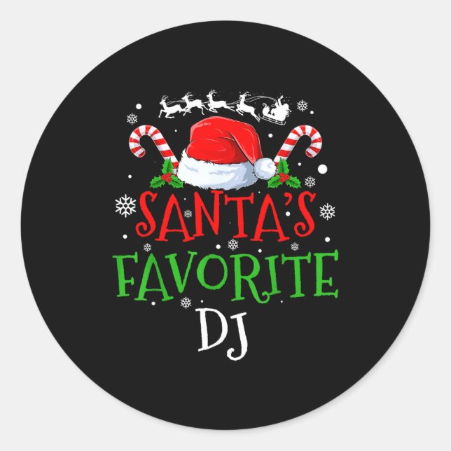 Pegatina Redonda Santa's Favorite Dj Christmas Party  (Anverso)