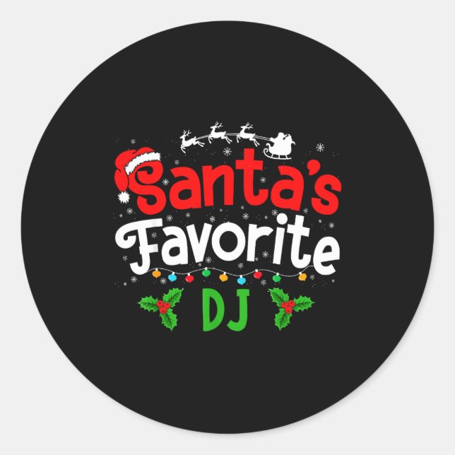 Pegatina Redonda Santa's Favorite Dj Christmas Party  (Anverso)
