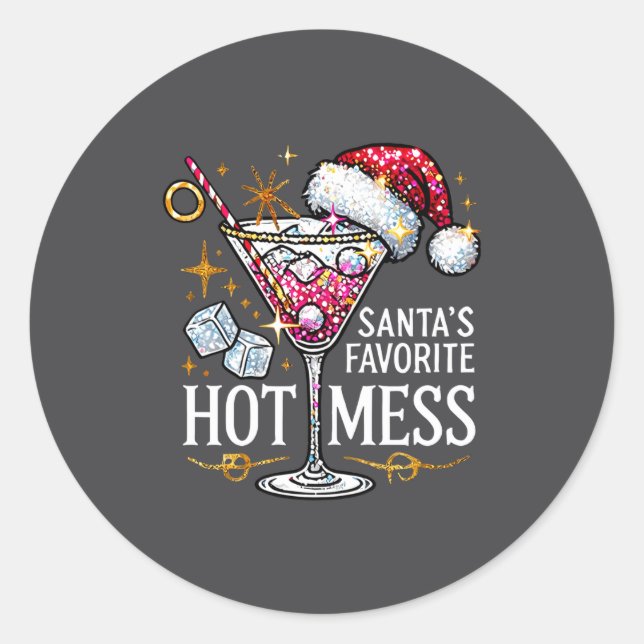 Pegatina Redonda Santa's Favorite Hot Mess Long Sleeve  (Anverso)