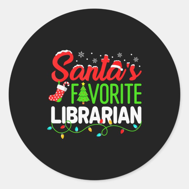 Pegatina Redonda Santa's Favorite Librarian Christmas Library Book  (Anverso)