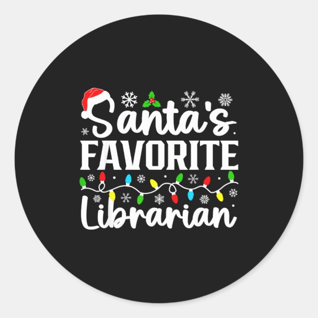 Pegatina Redonda Santa's Favorite Librarian Funny Christmas Family  (Anverso)