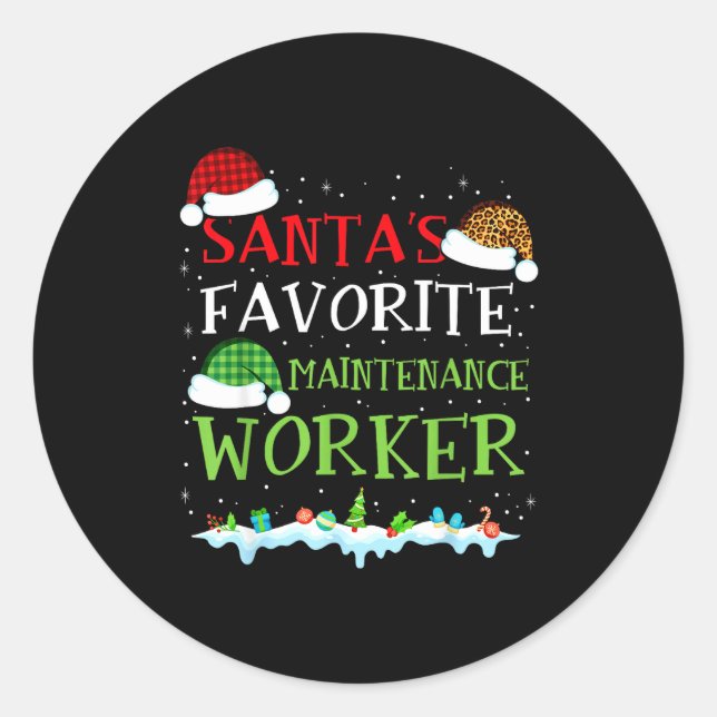 Pegatina Redonda Santa's Favorite Maintenance Worker Fun Christmas  (Anverso)