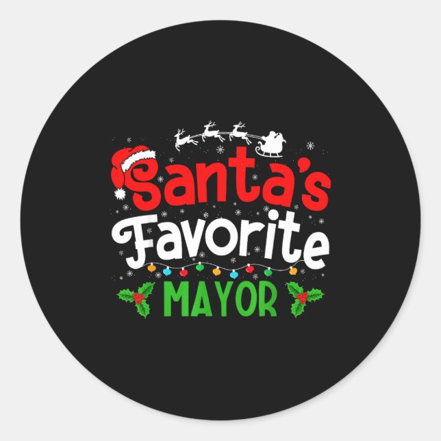 Pegatina Redonda Santa's Favorite Mayor Christmas Party  (Anverso)