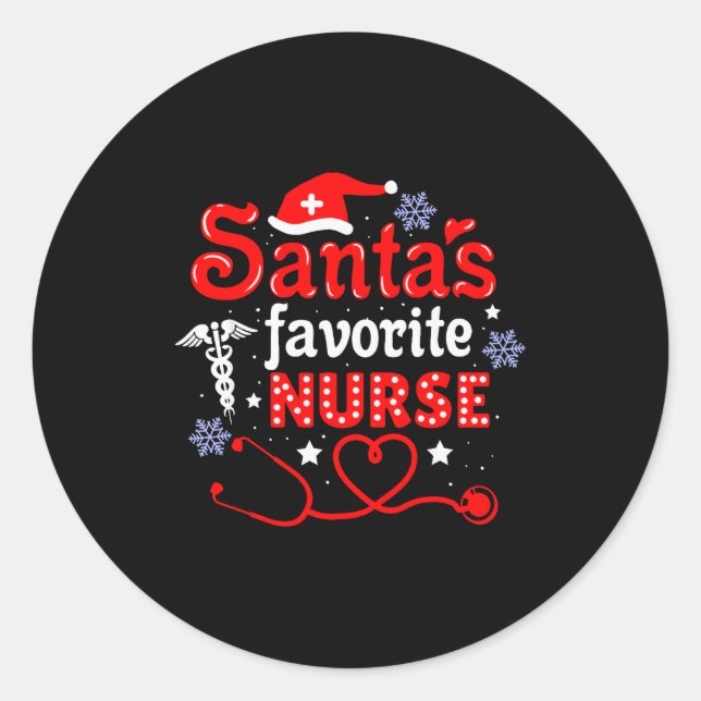 Pegatina Redonda Santa's Favorite Nurse Christmas Short Sleeve  (Anverso)
