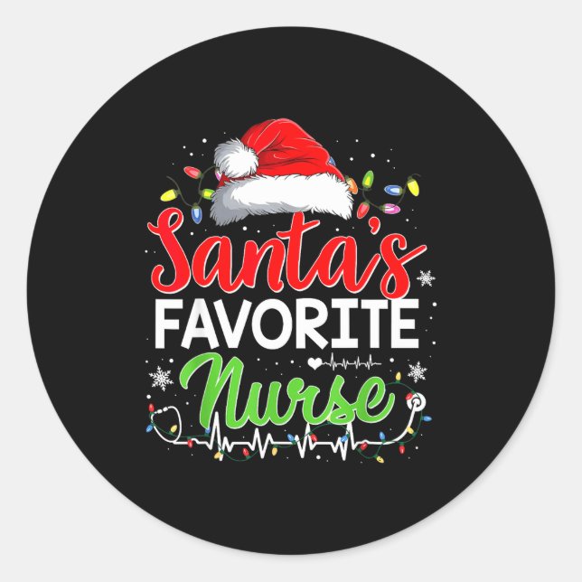 Pegatina Redonda Santa's Favorite Nurse Funny Christmas Nurse Xmas  (Anverso)