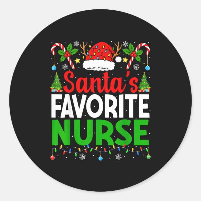 Pegatina Redonda Santas Favorite Nurse Rn Christmas Nursing Christm (Anverso)