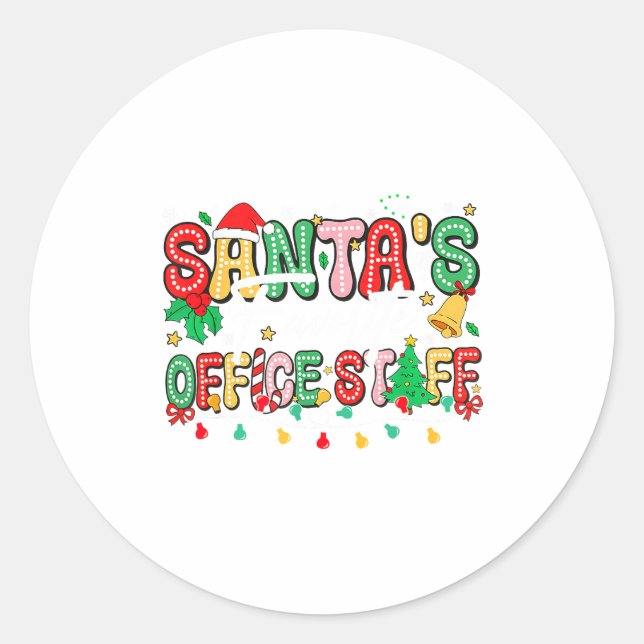 Pegatina Redonda Santa's Favorite Office Staff Christmas Lights San (Anverso)