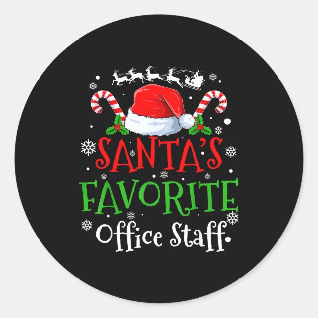 Pegatina Redonda Santa's Favorite Office Staff Christmas Party  (Anverso)