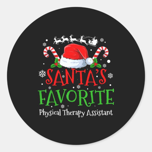 Pegatina Redonda Santa's Favorite Physical Therapy Istant Christmas (Anverso)