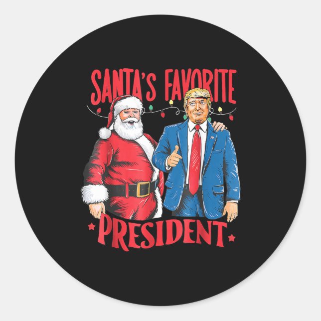 Pegatina Redonda Santa's Favorite President Santa Trump Dance Chris (Anverso)
