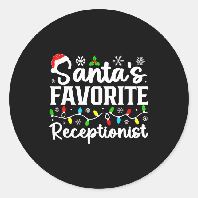 Pegatina Redonda Santa's Favorite Receptionist Christmas Family Mat (Anverso)