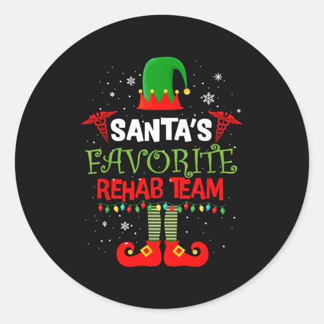 Pegatina Redonda Santa's Favorite Rehab Team Elf Physical Therapy C (Anverso)