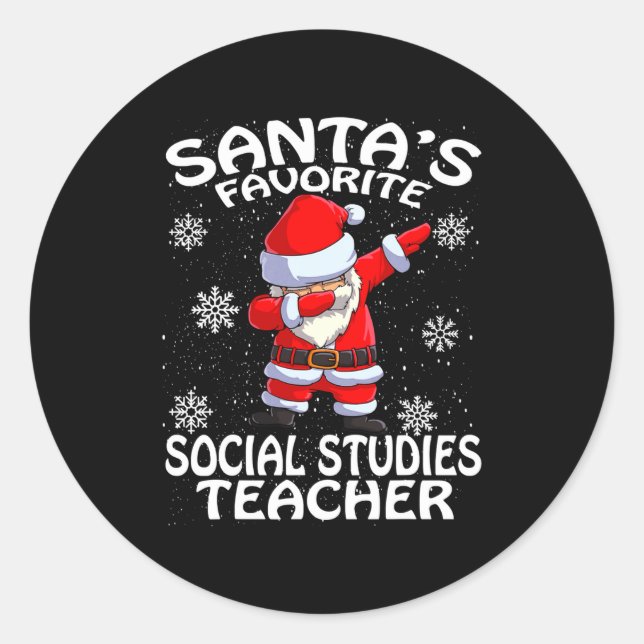 Pegatina Redonda Santas Favorite Social Studies Teacher Christmas  (Anverso)