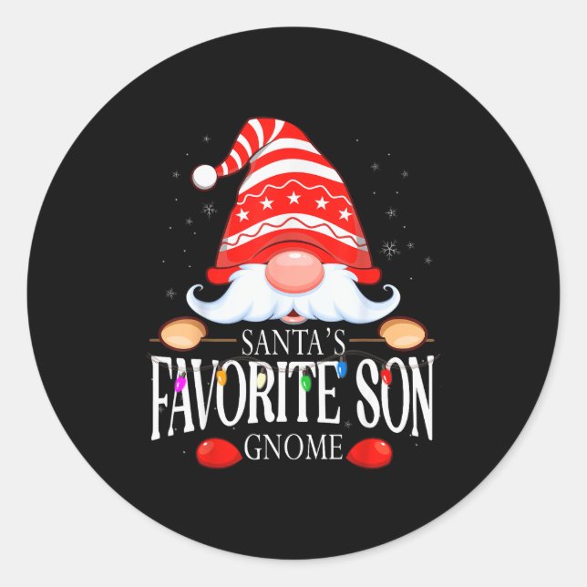 Pegatina Redonda Santa's Favorite Son Gnome Matching Christmas Paja (Anverso)