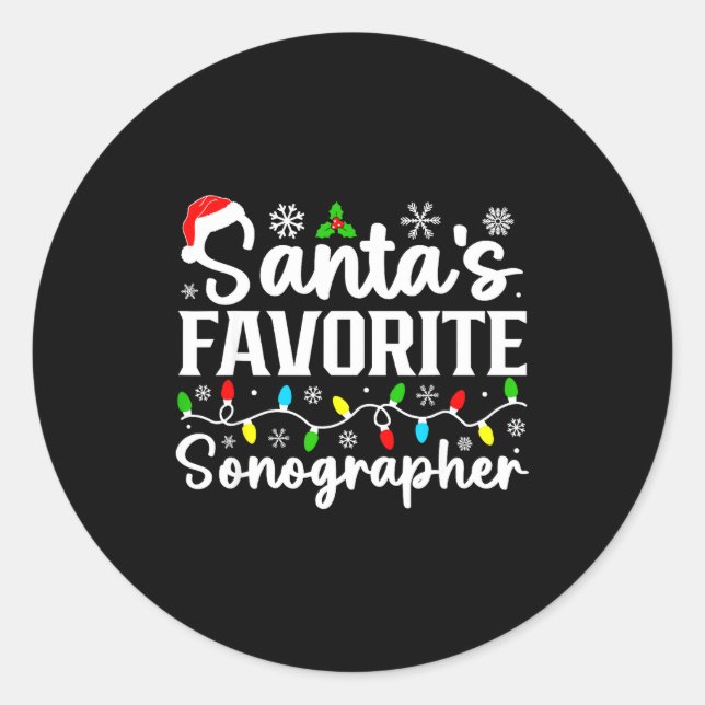 Pegatina Redonda Santa's Favorite Sonographer Funny Christmas Famil (Anverso)