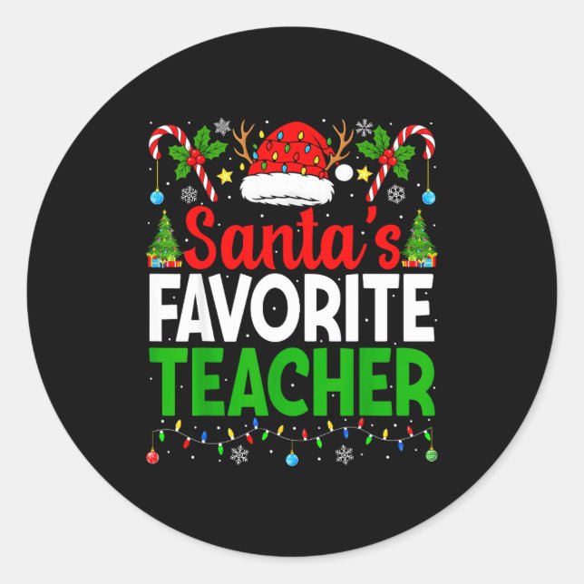 Pegatina Redonda Santa's Favorite Teachers Christmas Funny Christma (Anverso)