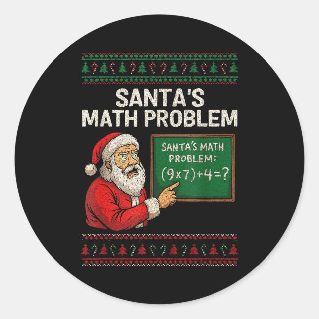 Pegatina Redonda Santa's Math Problem 67 Viral Meme Christmas Ugly  (Anverso)