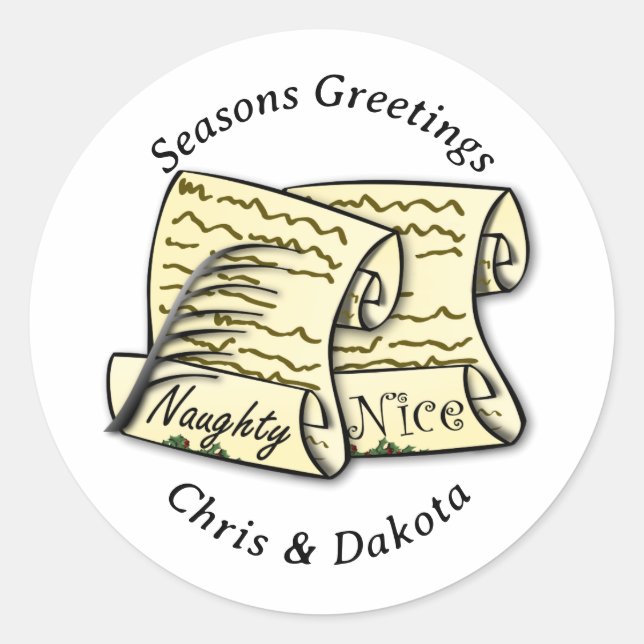 Pegatina Redonda Santa's Naughty List Christmas (Anverso)