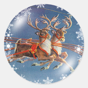 PEGATINA REDONDA SANTA'S REINDEER & SNOWFLAKES DE SHARON SHARPE