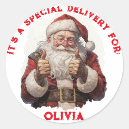 Pegatina Redonda Santa's Thumbs-Up Personalized Gift Tag Sticker"
