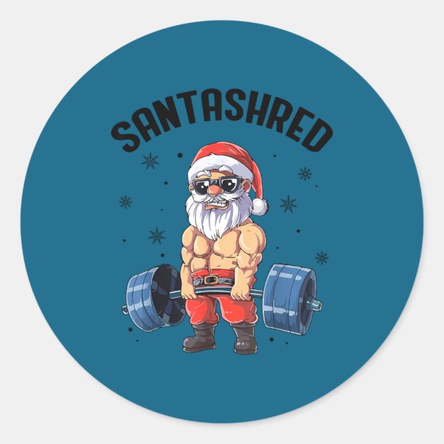 Pegatina Redonda Santashred Funny Santa Meme Xmas Gym Bodybuilding  (Anverso)