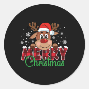 Pegatina Redonda Santastyle Holiday Co. Feliz Navidad Cute Reinde