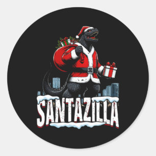 Pegatina Redonda Santazilla Kaiju Santa Navidad Monstruo Japonés