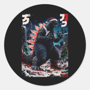 Pegatina Redonda Santazilla Monstruo Japonés Kaiju Dinosaurio Navid