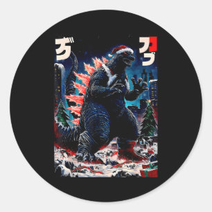 Pegatina Redonda Santazilla Monstruo Japonés Kaiju Dinosaurio Navid