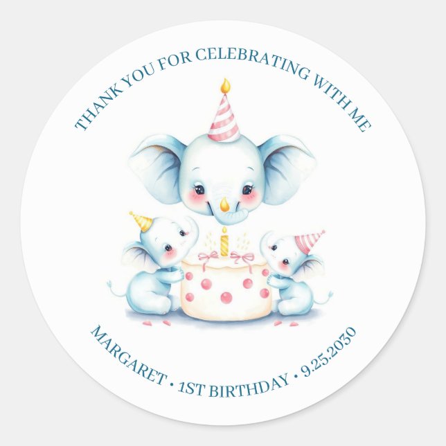 Pegatina Redonda Santo Boho Greenery Highland Vaca 1er cumpleaños I (Anverso)